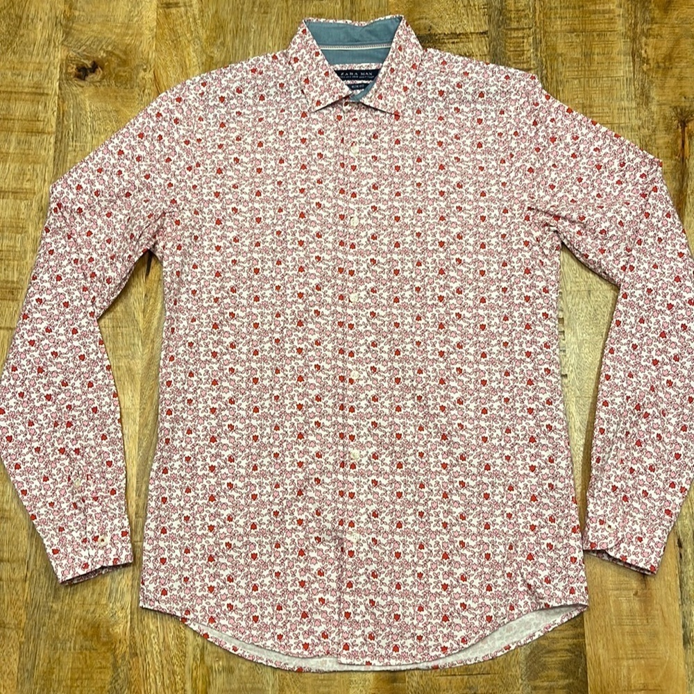 Zara Man - Pink & Red Floral Button Down Slim Fit